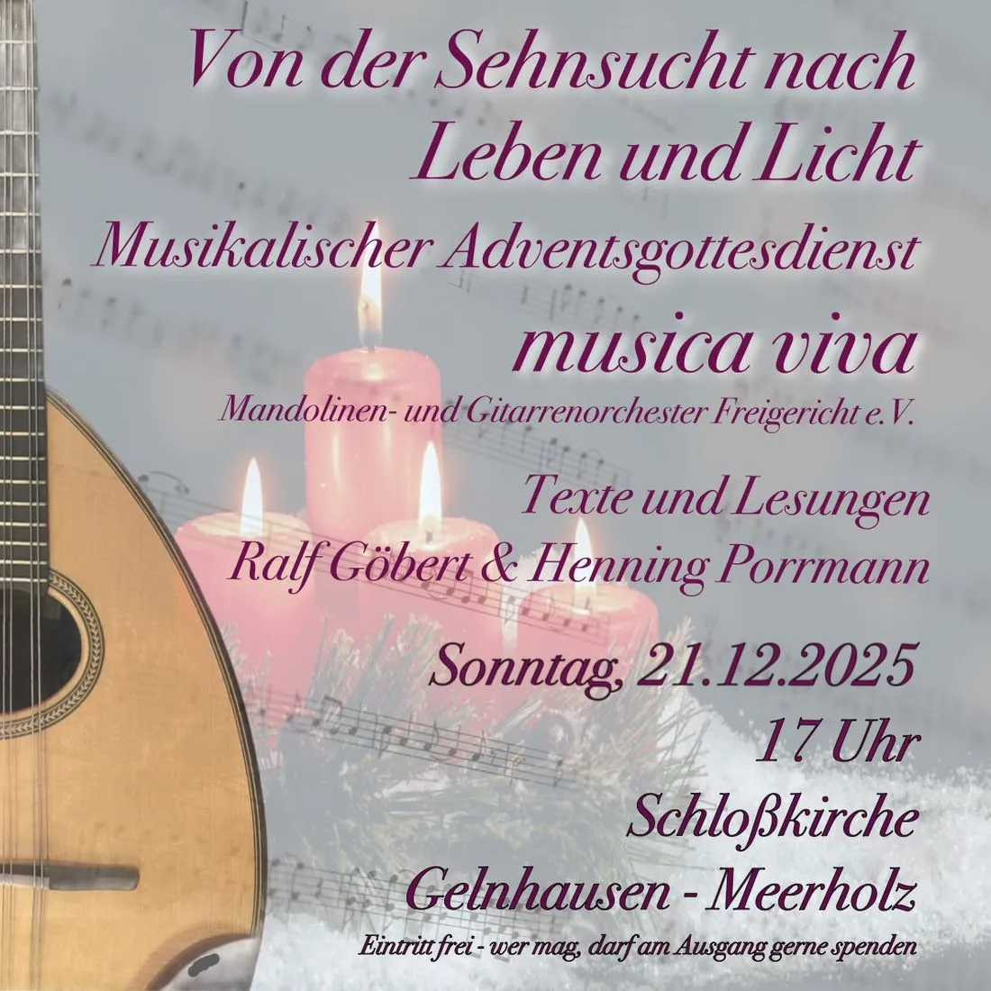 Zupfmusik in der Schlosskirche Meerholz am 4. Advent