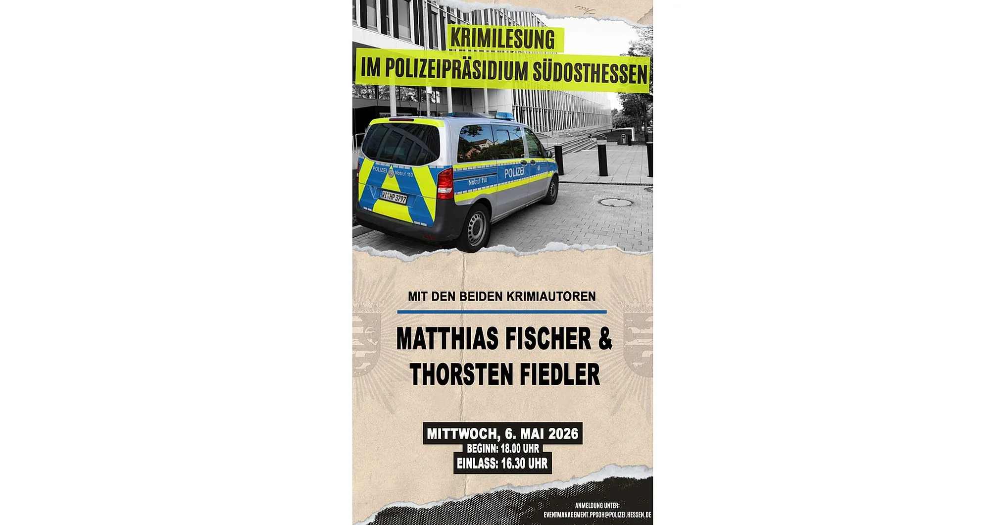 Jetzt anmelden: Krimilesung im Polizeipräsidium Südosthessen
